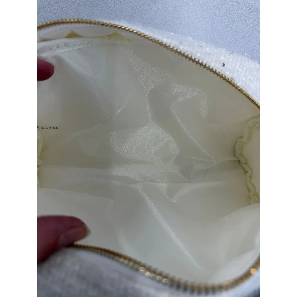Stoney Clover Lane Gloss & Co Bride Makeup Bag Pearl Patch Ivory Tweed Pouch